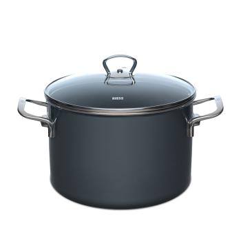 Riess Fleischtopf mit Glasdeckel, Nouvelle Pur Dark Grey Zylindrisch Extra Stark